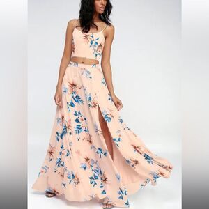 Lulus Barefoot At The Beach Two Piece Maxi Dress in Peach Floral
